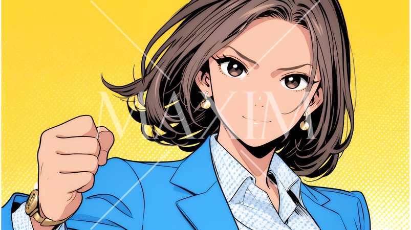 ガッツポーズ（拳を握って力強く）をしているビジネスウーマン