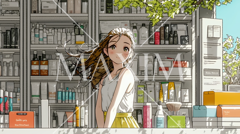 ドラッグストアでコスメを選ぶ若い女性