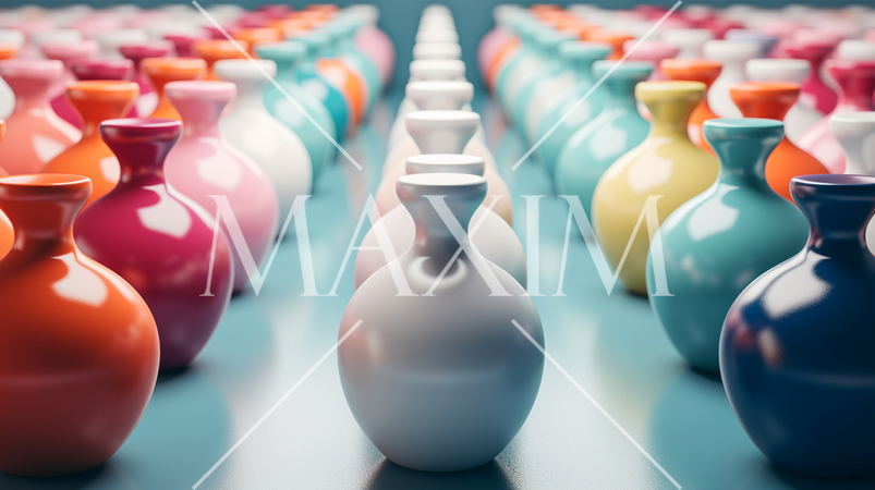 色とりどりのピカピカな陶器の整列