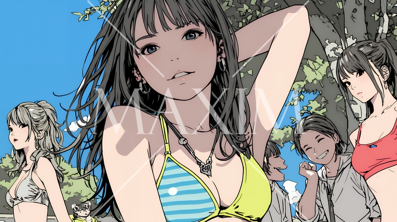 ビーチリゾートを満喫する若い女友達たち