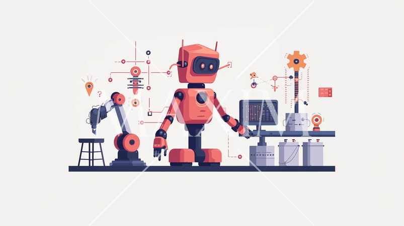 ロボティクスとAI：ロボット工場、人工知能の開発。