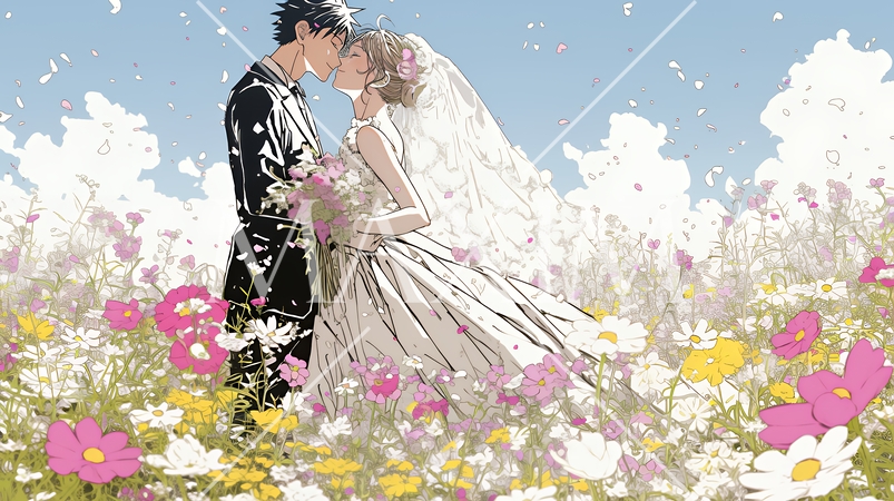 コスモスの園でのウェディング