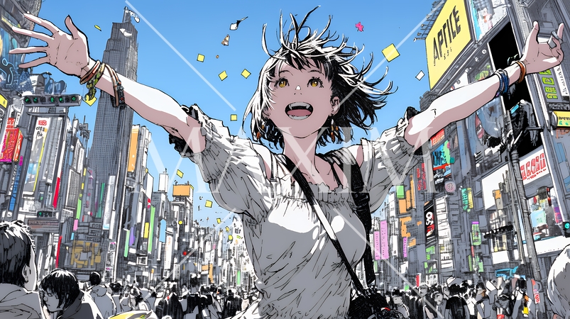 街中で大声で呼びかけている若い女性