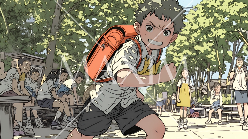 元気に駆け回っている小学生の男の子