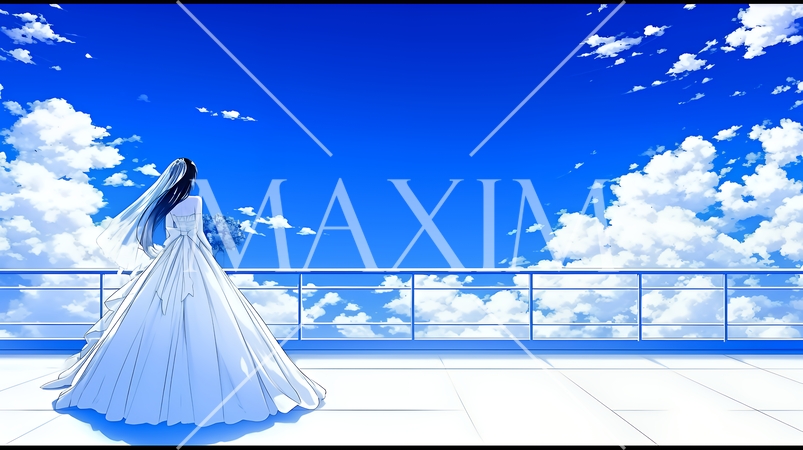 青空をバックに立っている花嫁