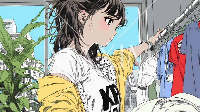 着ていく服をクローゼットから選ぶ若い女性