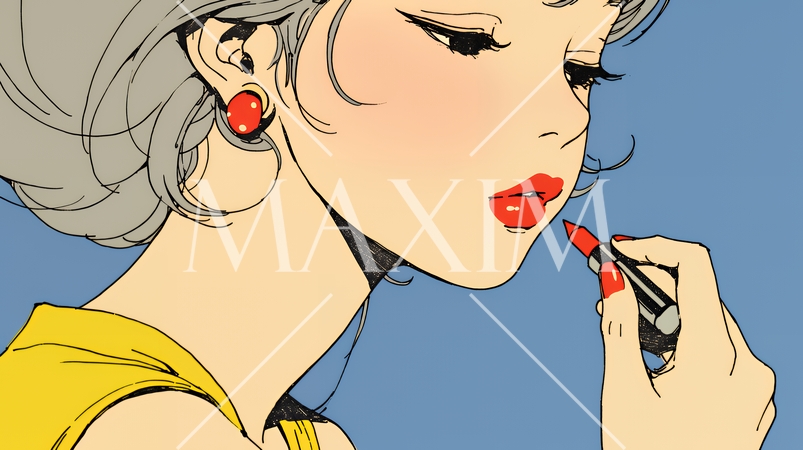 化粧をしている（口紅をつけている）若い女性