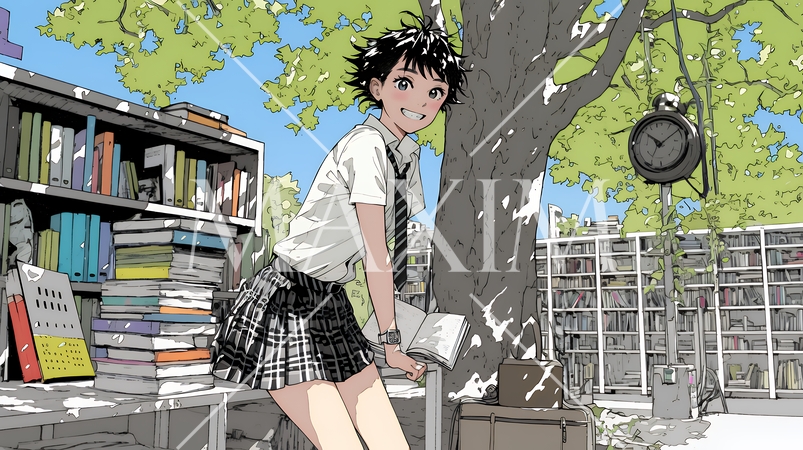 書店で本を選ぶ女子高生