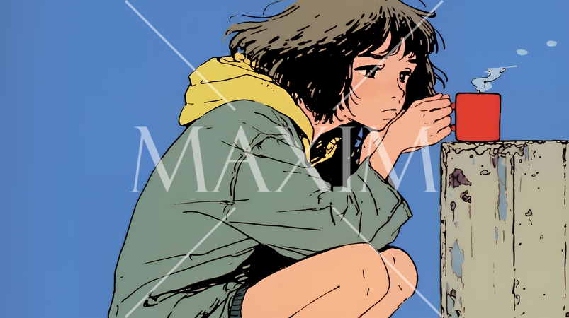 いじけた気持ちでコーヒーを飲んでいる若い女性