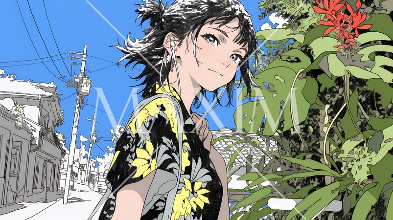 沖縄を一人旅している若い女性