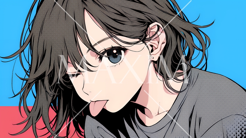 舌を出しておどけている若い女性