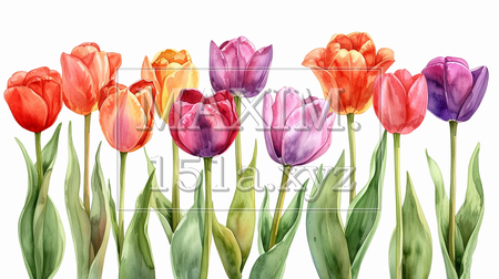 チューリップの花の水彩画（イラストID:3711847-20246）