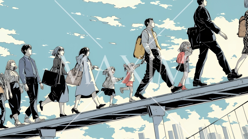 ワーク・ライフ・バランス：ビジネスパーソンが仕事と家庭のバランスをとっている