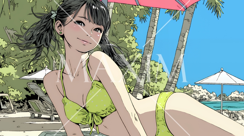 ビーチリゾートを旅行中のビキニ姿の若い女性