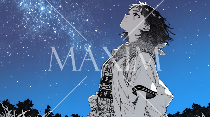 星空を眺めている若い女性