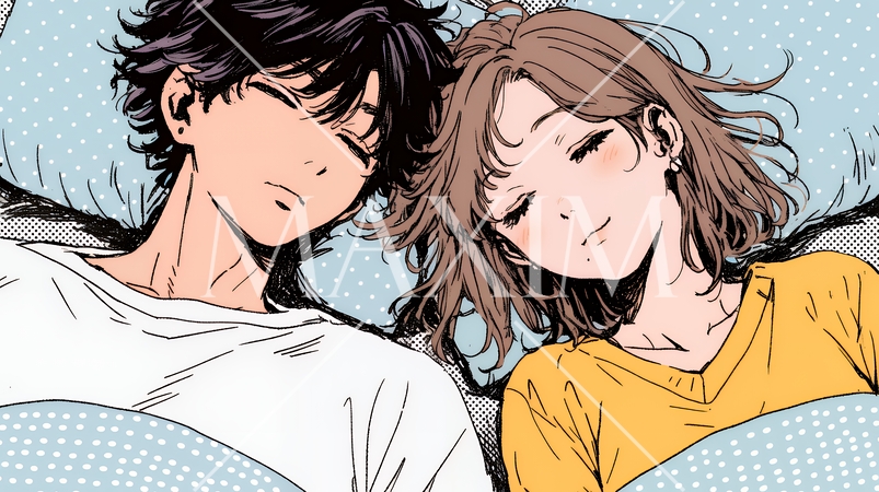 寄り添いながら穏やかに眠る若いカップル