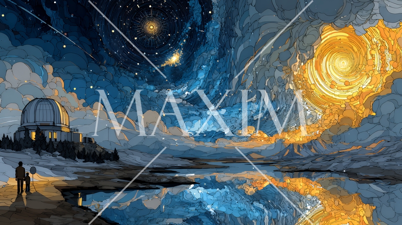 天文学のポスター用図版：天文台と宇宙