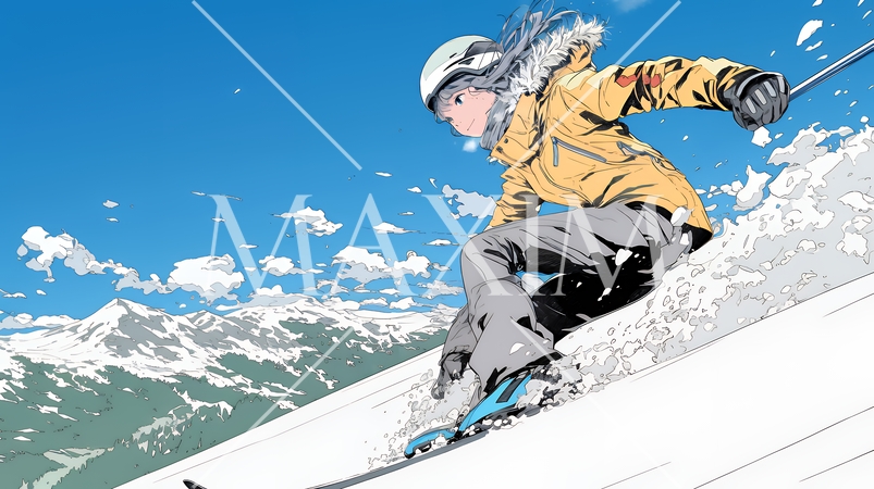 スキーを楽しんでいる若い女性