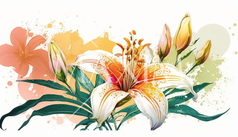 ユリの花の水彩画