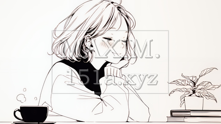 秋の読書を楽しむ若い女性｜静かで落ち着いた秋の日のイラストポートレート（シンプルな色使い）（イラストID:3729070-18095）