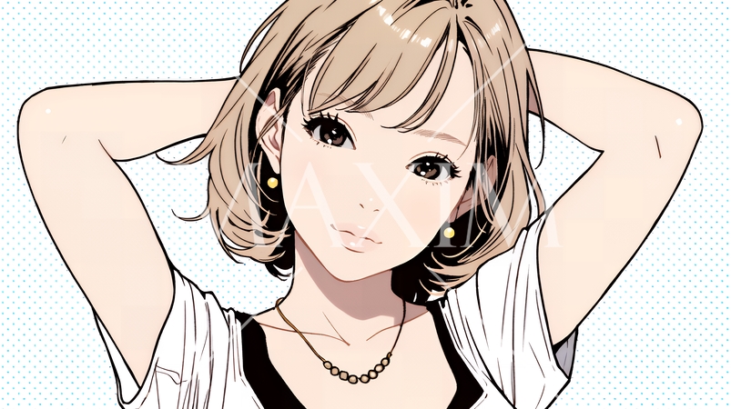 お茶目な（生意気な表情をした遊び心のある）若い女性