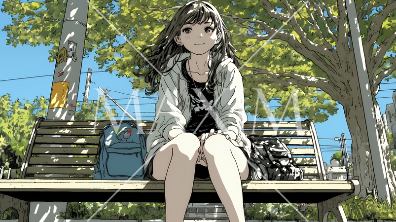 公園のベンチでひとり静かにくつろぐ若い女性