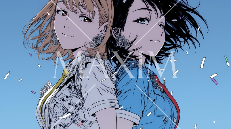 親しい女友達が決めポーズで写真撮影。