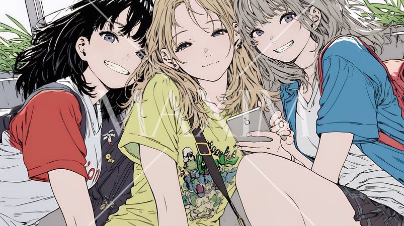 スマホで自撮りしている若い女友達