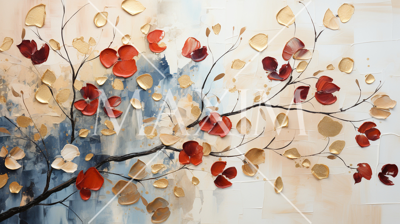 紅葉で黄金に輝く秋の植物を琳派的な表現