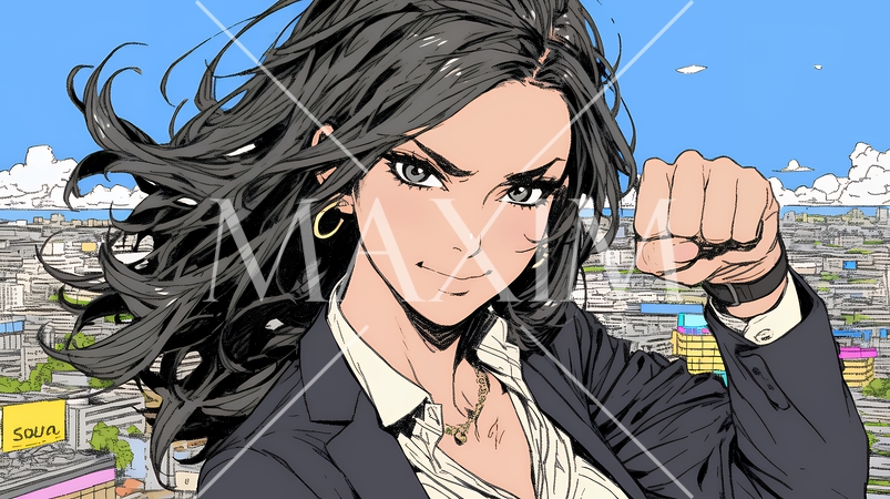 ガッツポーズ（拳を握って力強く）をしているビジネスウーマン