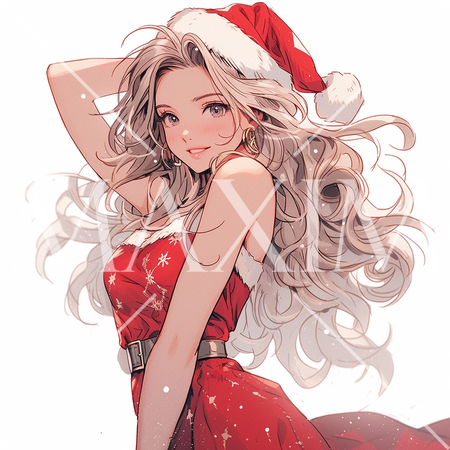 サンタクロースのコスプレをしている若い女性