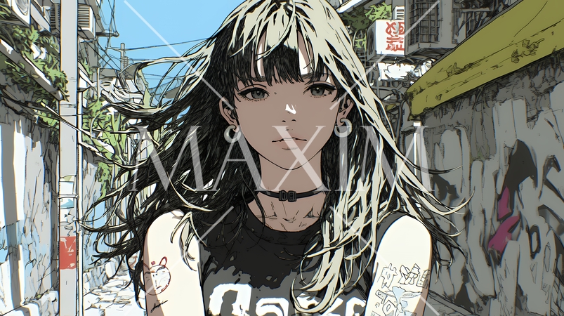 都会の治安の悪そうな場所にいる若い女性