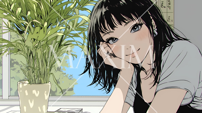 頬を赤らめて、照れ笑いする若い女性