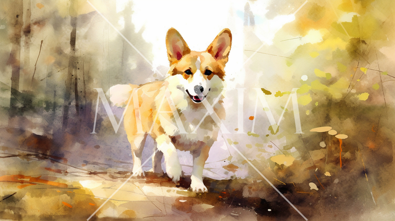 コーギー-水彩画