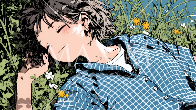 心地よさそうに地面に身を横たえる若い女性