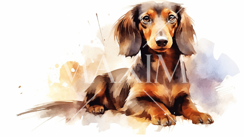 茶色毛のダックスフンドの水彩画