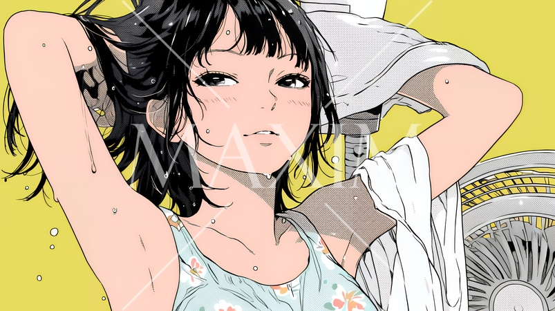 ヘアーシャワーの後の濡れ髪の若い女性