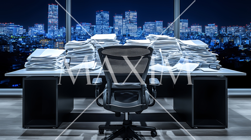 机の上に書類が山のように積まれている：書類整理ができていない状態