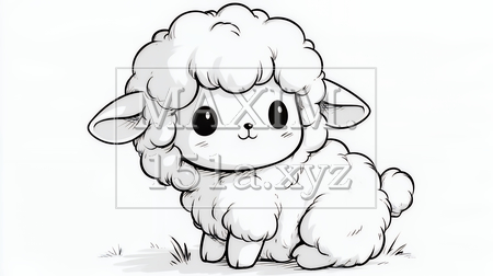 かわいい羊の白黒線画イラスト｜年賀状・干支の未年に使えるシンプルな動物素材（イラストID:3795375-20566）