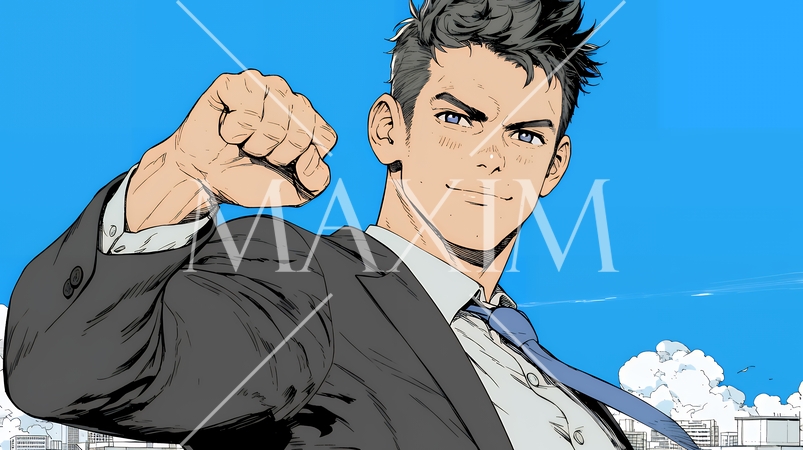 ガッツポーズ（拳を握って力強く）をしているビジネスマン