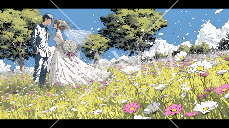 コスモスの園でのウェディング