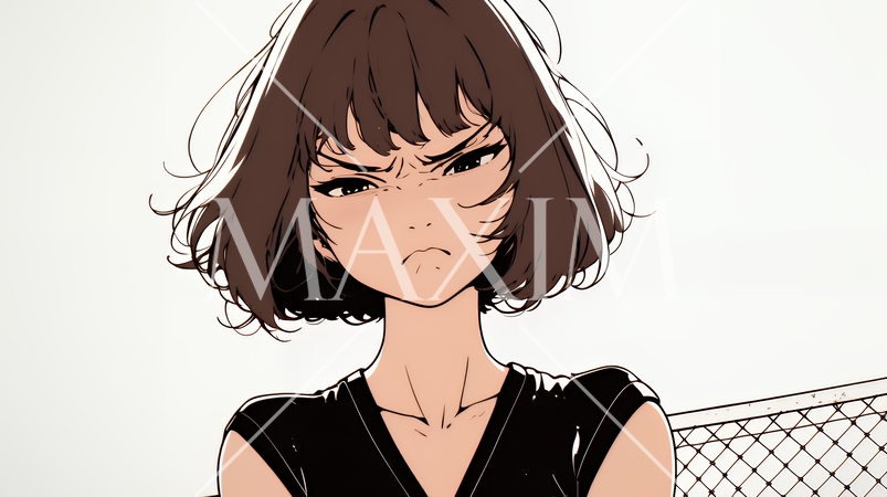 Noという表現を思いっきり顔に表しているる女性（シンプルな色使い）