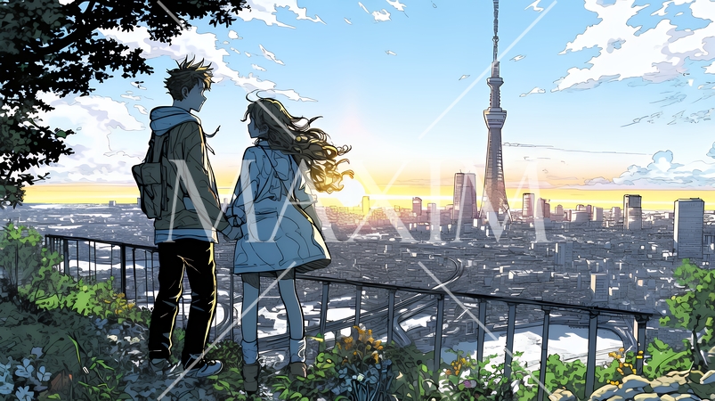 大きな希望を持って、街を眺めている若いカップル