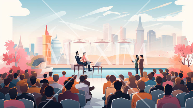 カンファレンスとイベント：業界カンファレンス、セミナー、トレードショー、展示会。