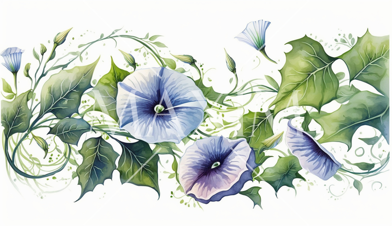 アサガオの花の水彩画