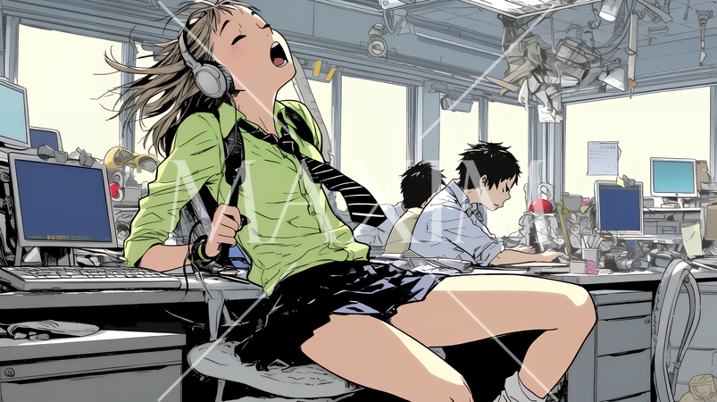 仕事中にあくびをしている若い女性