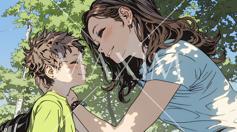 幼い我が子の悩みの相談にのっている母親