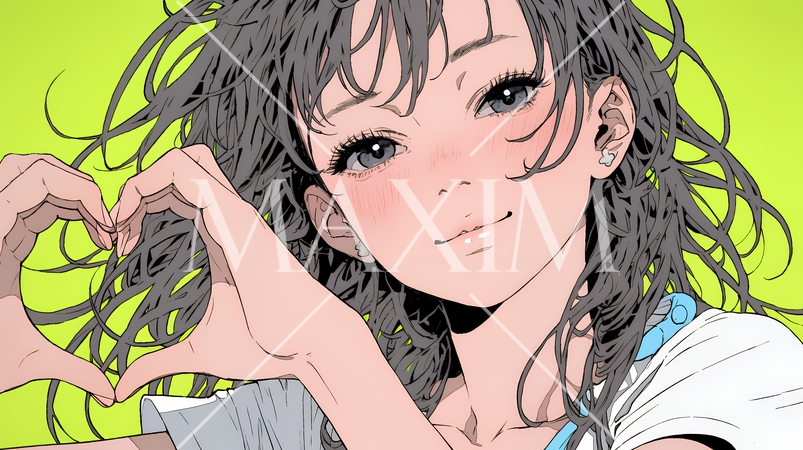 手指でハートサインを作っている若い女性