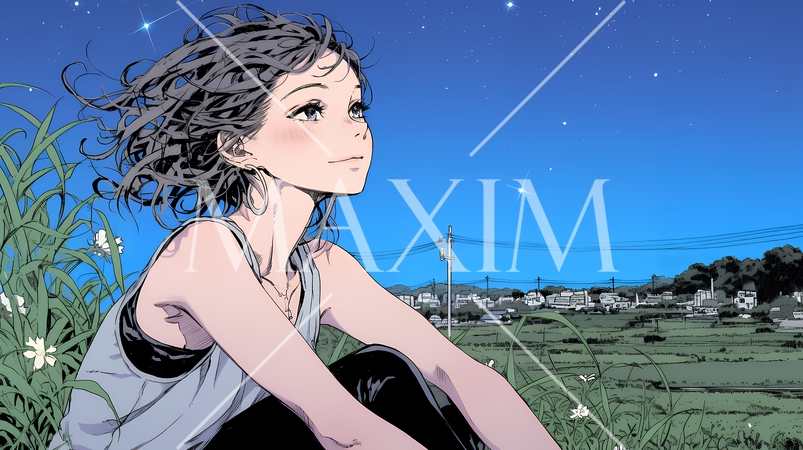 星空を眺めている若い女性