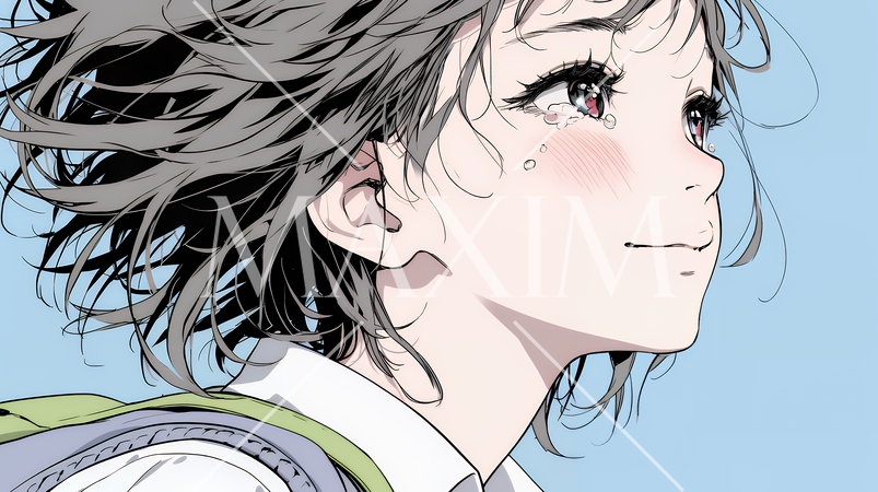 涙ぐむ制服姿の女子高生